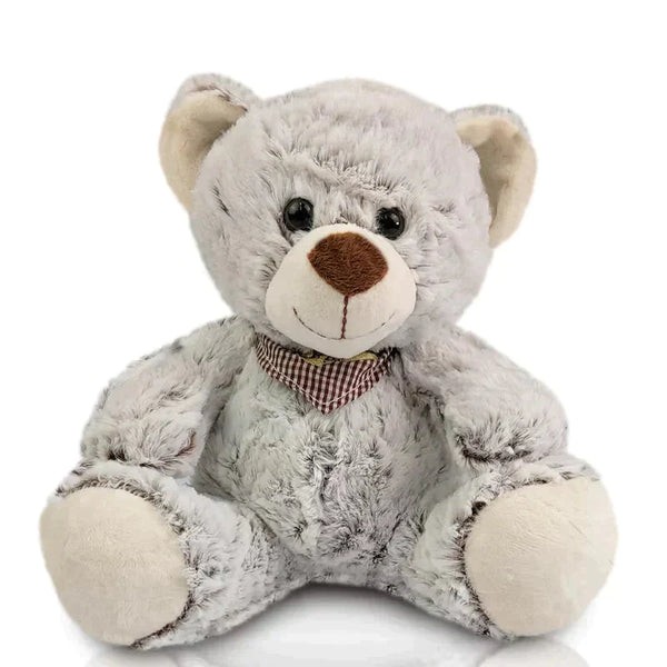 Urso de Pelúcia 24 cm Sentado - Ravi Com Bandana Xadrez Avelã